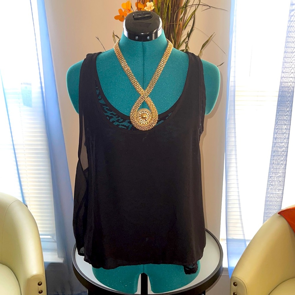 Robin K | Sheer & Lace Black Racerback Halter Top